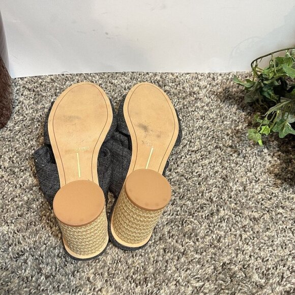 Dolce Vita Jene Double Strap Heeled Sandal Knotted Fabric Gray Slip On 7.5 New - Picture 7 of 8